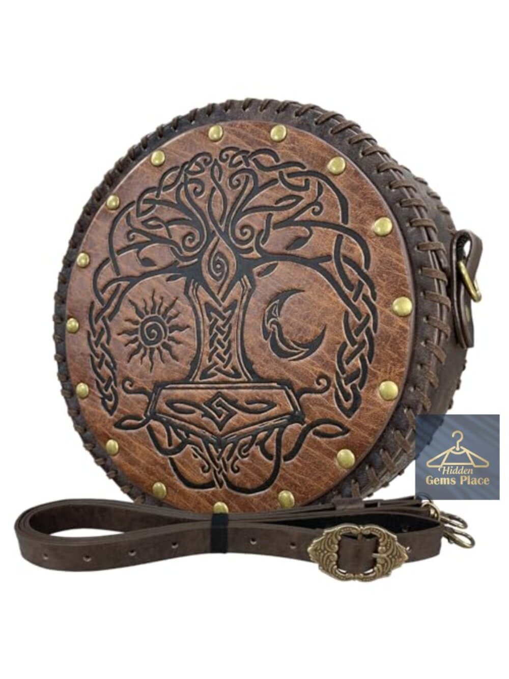 Viking Embossed Crossbody Bag, Faux Leather Belt Bag Satchel, Medieval Cosplay